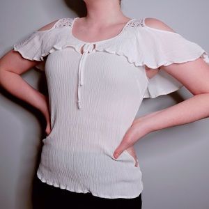 iZ BYER White Boho Sleeve Cut-Out Shirt